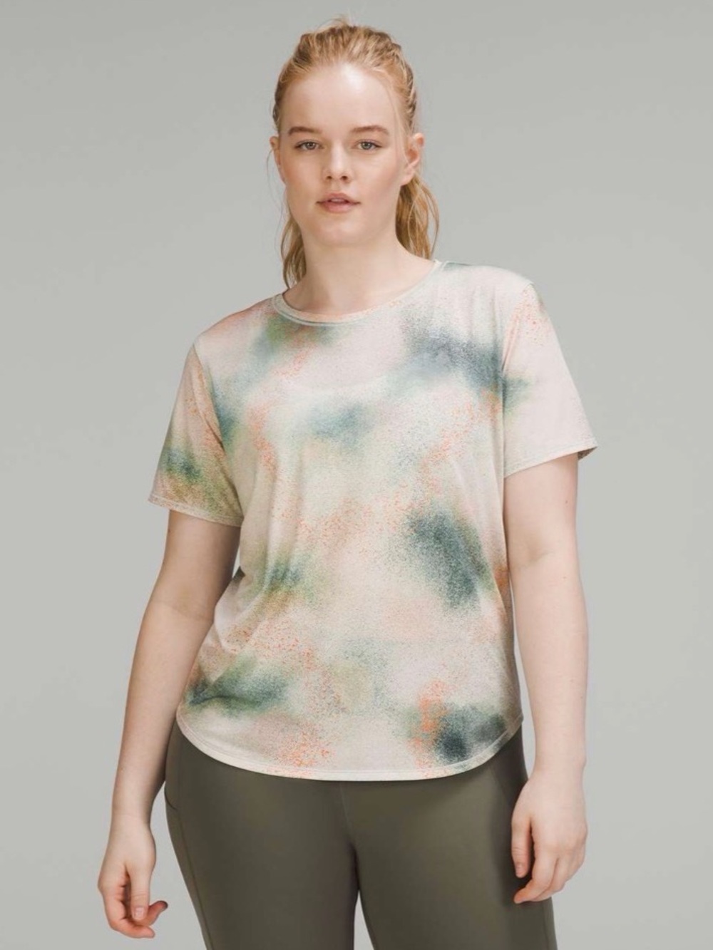 Lululemon High Neck Running & Training T-Shirt Spray Camo Silver Blue Multi‎ 6